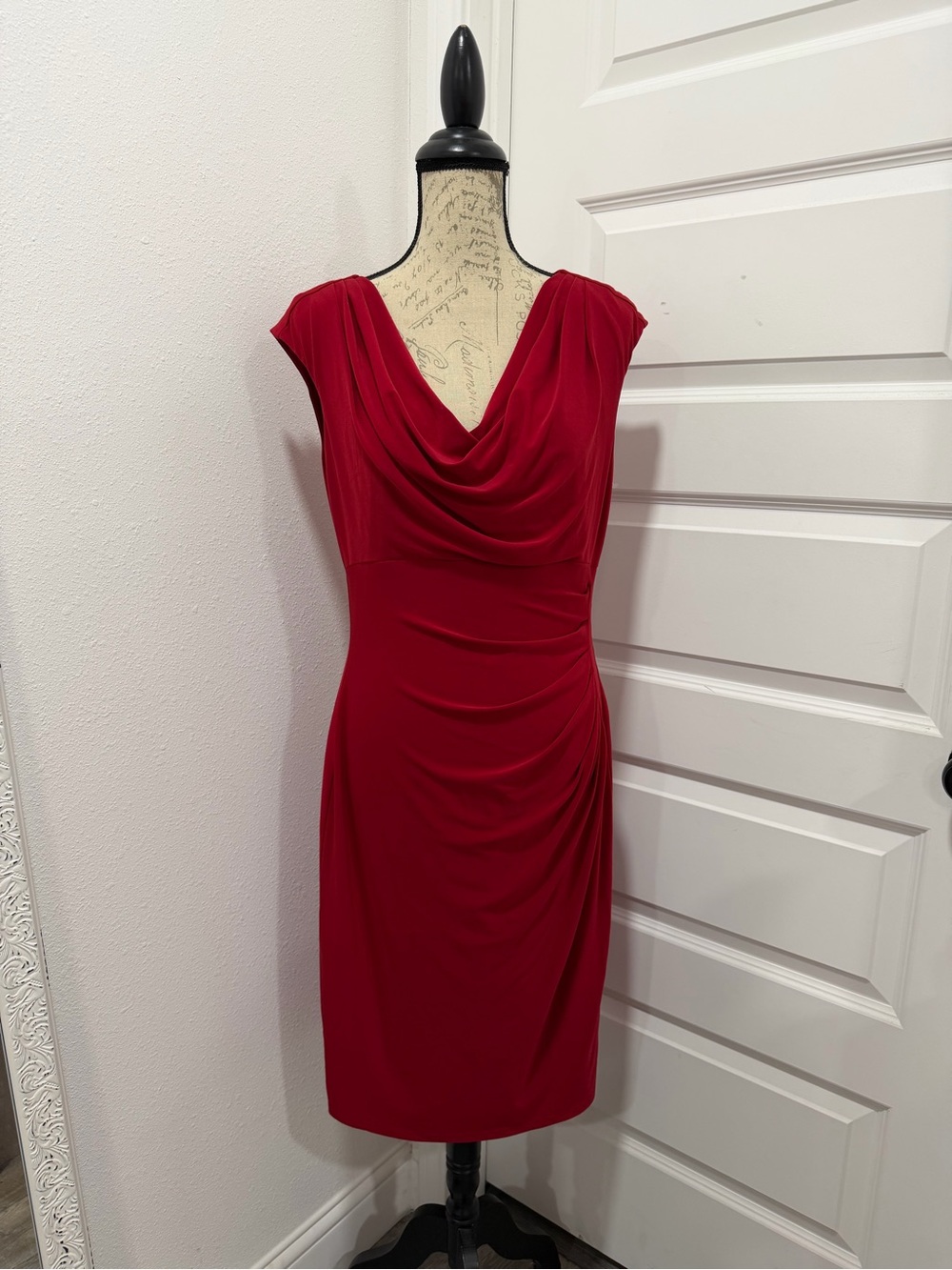 Lauren Ralph Lauren Red Cowl Neck Sheath Dress Size 14